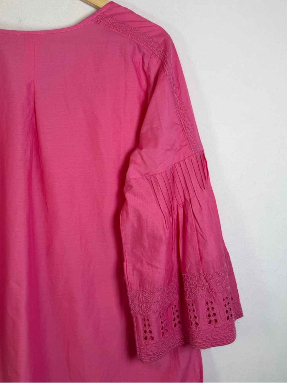 Soft Surroundings Women’s Pink Boho Top Sz L Eyelet Bell Sleeve Cottagecore - Picture 9 of 11